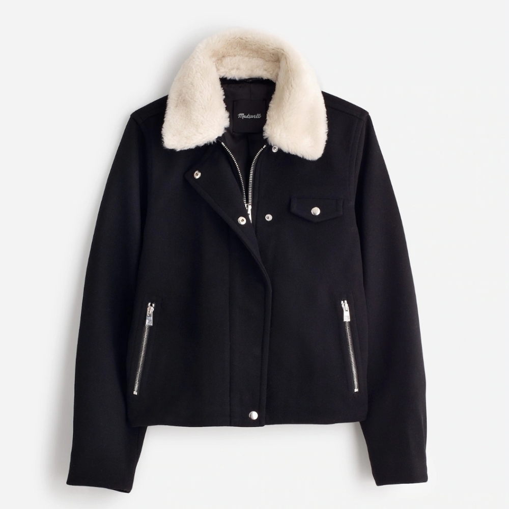 Madewell Sherpa-Collar Asymmetric Zip-Front Jacket Size XS NWT - Picture 10 of 10